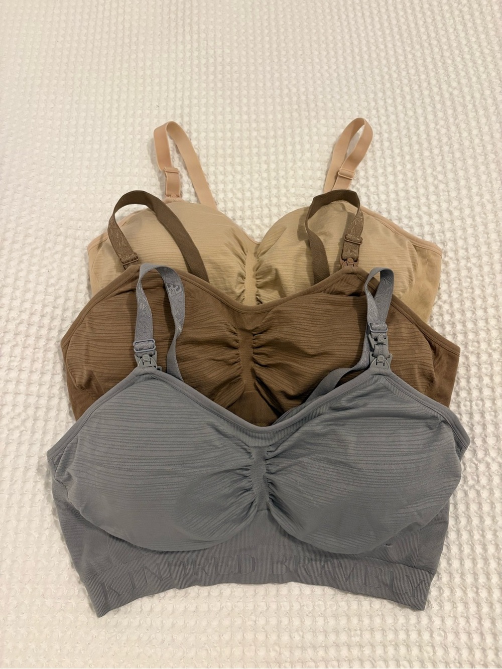 Kindred Bravely 3-Pack Nursing and pumping Bras — Gray, Brown & Beige